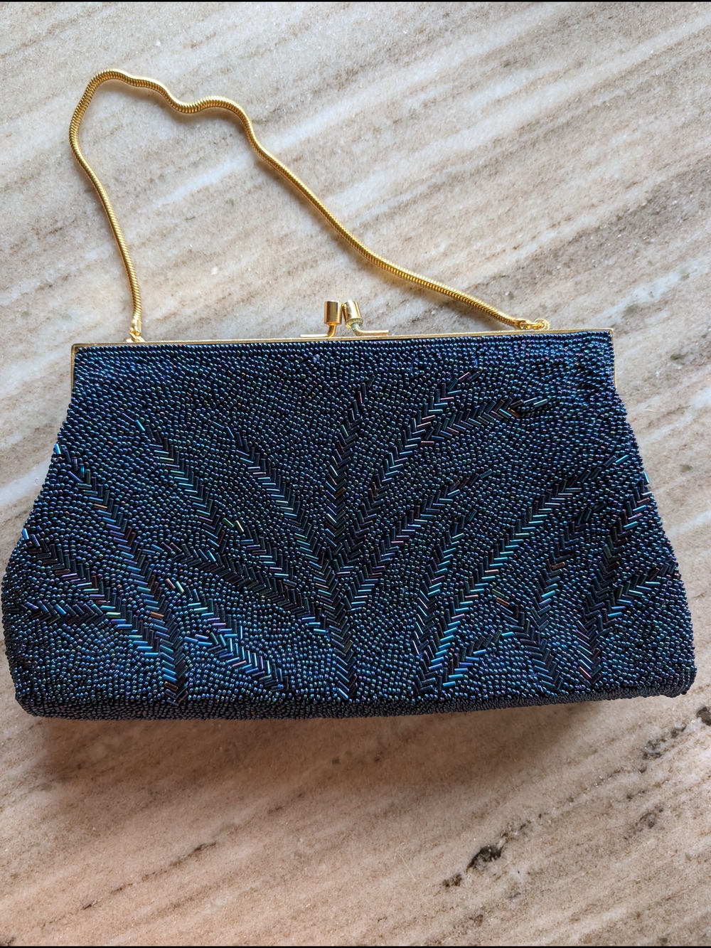 Hand Beaded Evening Clutch with Gold Chain